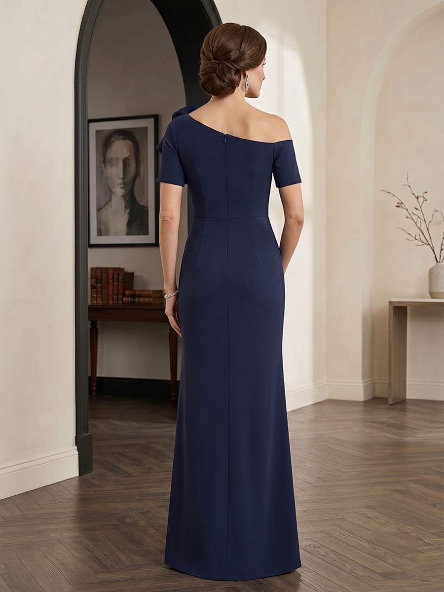 Sheath/Column One Shoulder Short Sleeves Floor-length Mother of the Bride Dresses with Split Side & 3D Floral