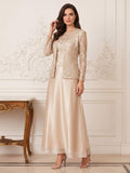 A-Line/Princess 2-Piece Scoop Long Sleeves Ankle-Length Mother of the Bride Dresses with Applique & Jacket