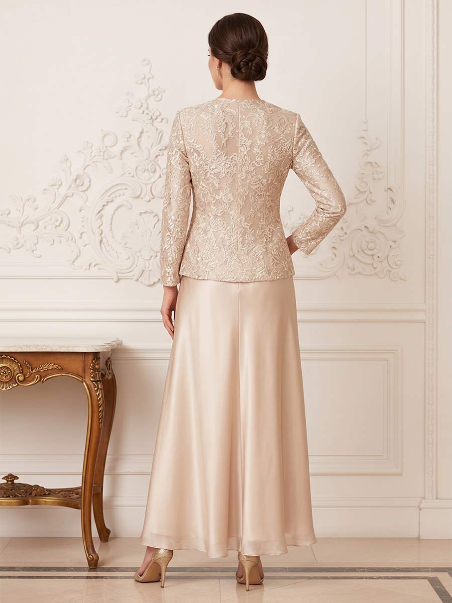 A-Line/Princess 2-Piece Scoop Long Sleeves Ankle-Length Mother of the Bride Dresses with Applique & Jacket