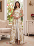 Jumpsuit Boat Neck Sleeveless Floor-Length Mother of the Bride Dresses with Pockets & Belt