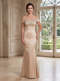 Trumpet/Mermaid Off the Shoulder Sleeveless Floor-length Mother of the Bride Dresses with Rhinestone