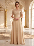 Jumpsuit Scoop Short Sleeves Floor-Length Mother of the Bride Dresses with Sequins & Applique