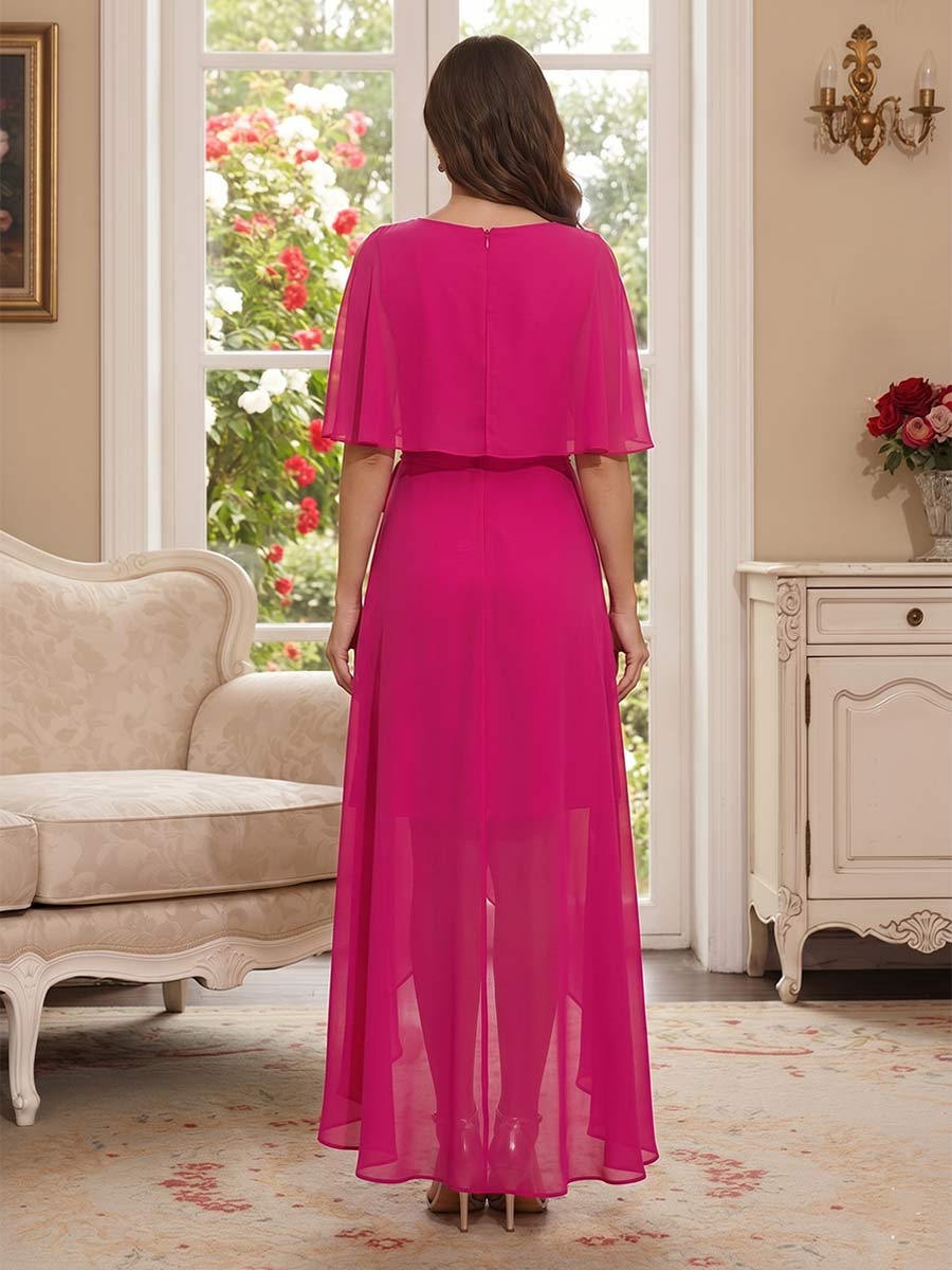 A-Line/Princess Half Sleeves Scoop Asymmetrical Mother of the Bride Dresses with Ruffles &  Bowknot