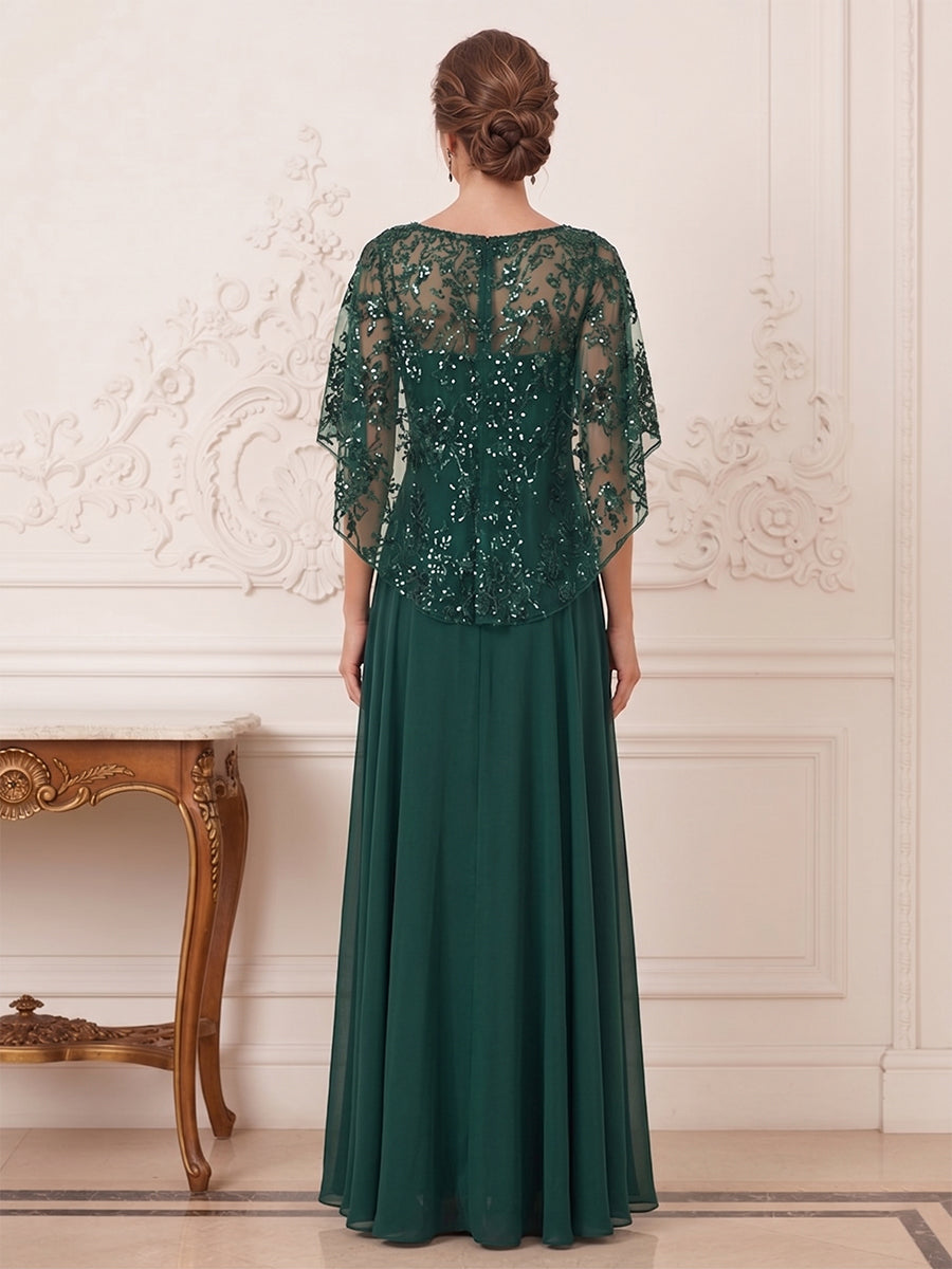 A-Line/Princess Scoop Short Sleeves Floor-Length Mother of the Bride Dresses with Applique & Beading