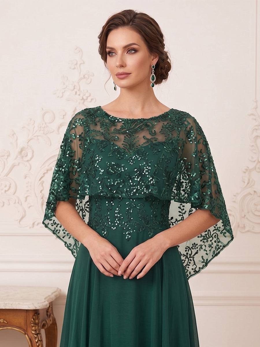 A-Line/Princess Scoop Short Sleeves Floor-Length Mother of the Bride Dresses with Applique & Beading
