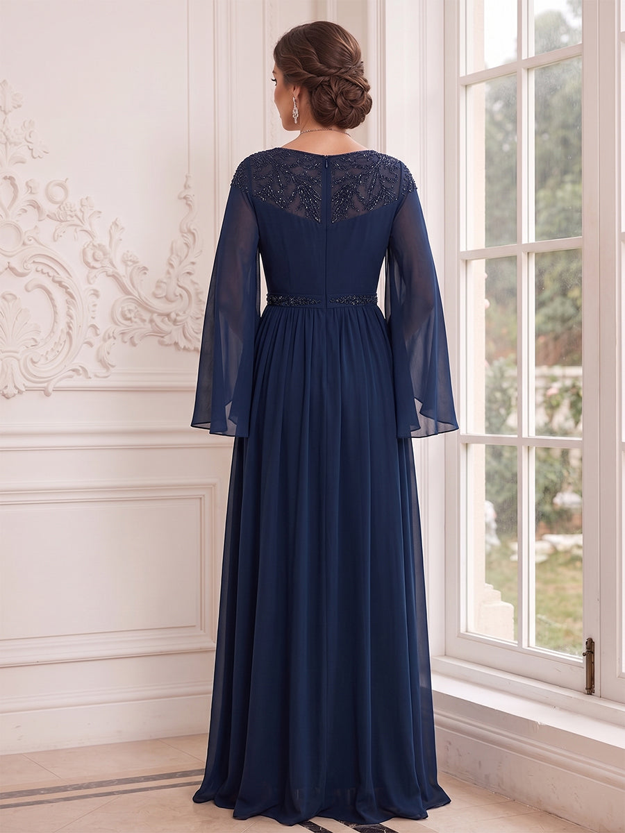 A-Line/Princess V-Neck Flutter Sleeves Floor-length Mother of the Bride Dresses with Lace & Applique