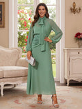 A-Line/Princess High Neck Long Sleeves Ankle-Length Mother of the Bride Dresses with Scarf & Ruched