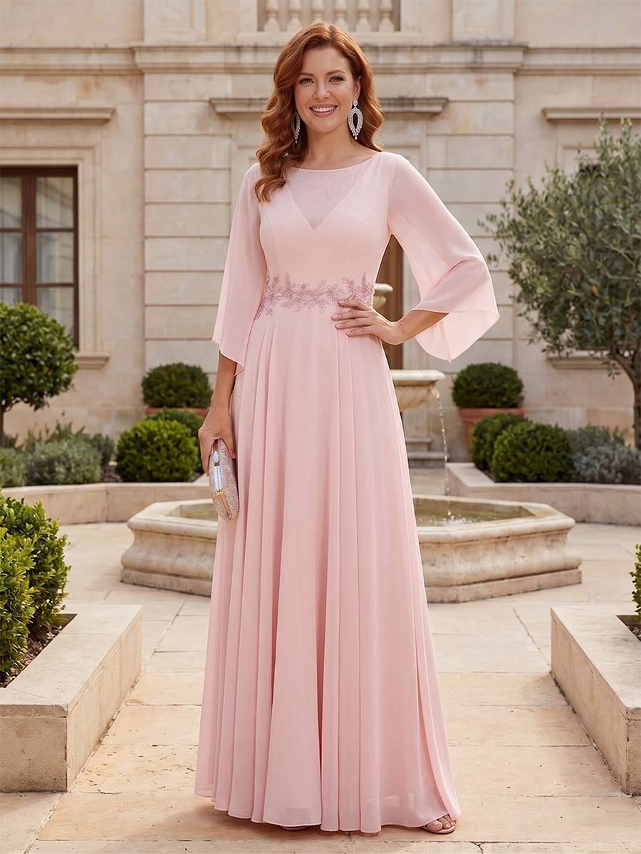 A-Line/Princess  Scoop Flutter Sleeves Floor-Length Mother of the Bride Dresses with Lace & Appliques