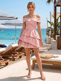 A-Line/Princess Off-the-Shoulder Sleeveless Short/Mini Homecoming Dresses with Ruffles & Lace