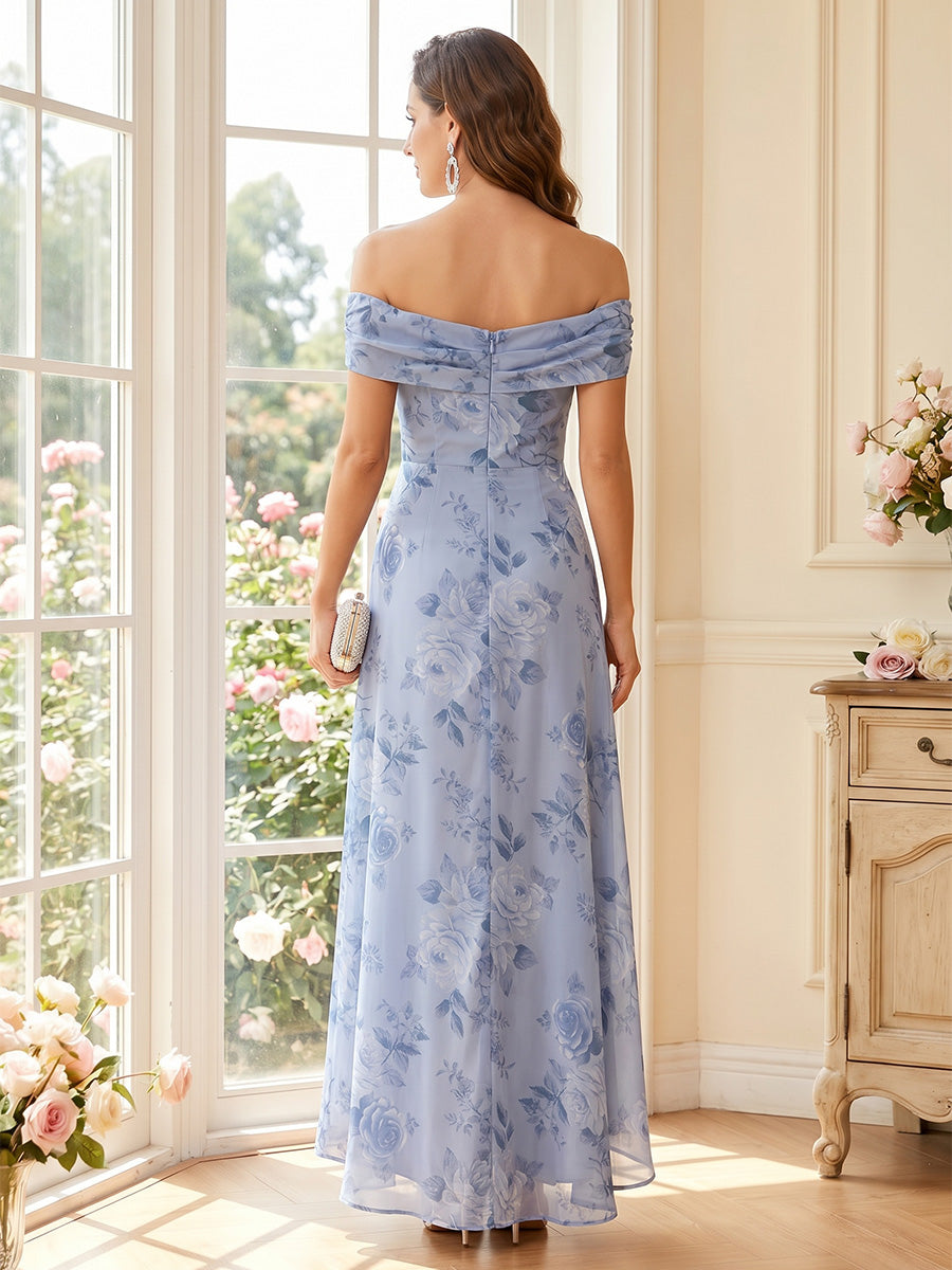 A-Line/Princess Off-the-Shoulder Sleeveless Asymmetrical Mother of the Bride Dresses With Ruffles & Floral