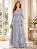 A-Line/Princess V-Neck Long Sleeves Floor-Length Mother of the Bride Dresses with Ruched