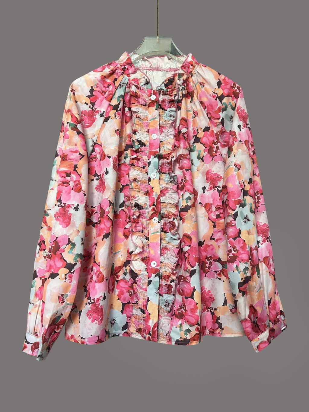 Women's Floral Print Frill Trim Shirt