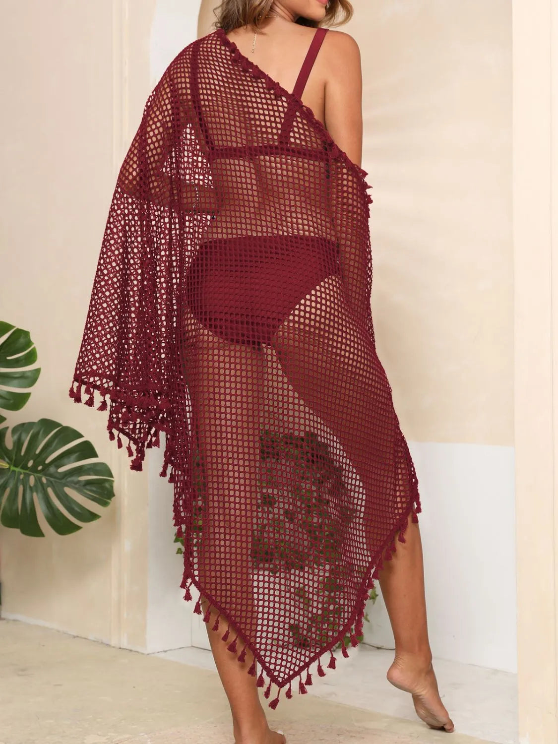 Tassel Openwork Swimsuit Cover Up Open Front