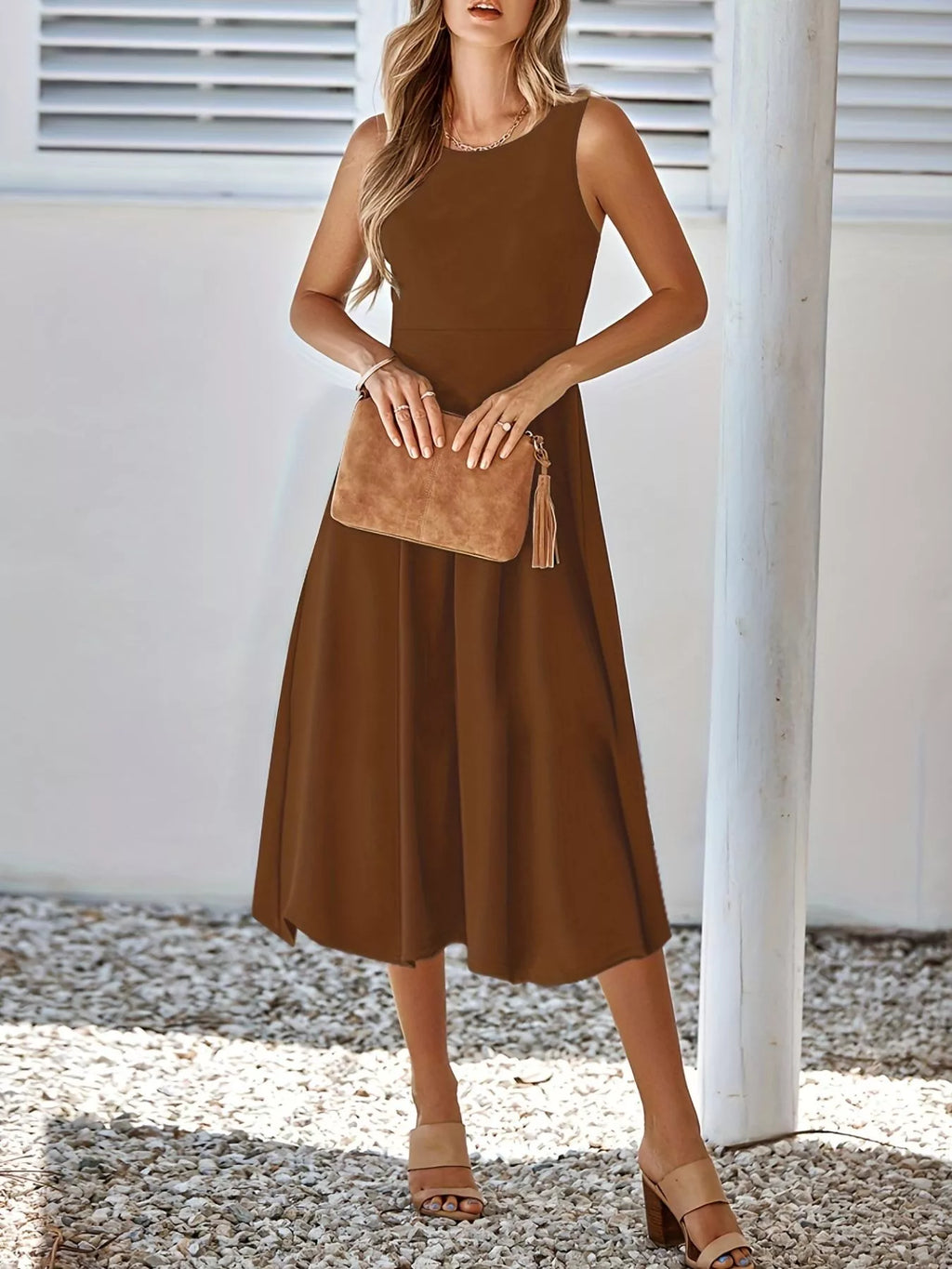 Sleeveless A Line Midi Dress