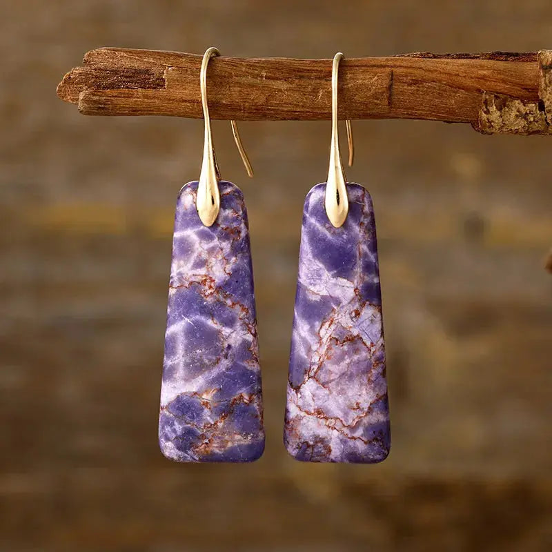 Trapezoid Natural Stone Drop Earrings with Gold or Silver Hooks
