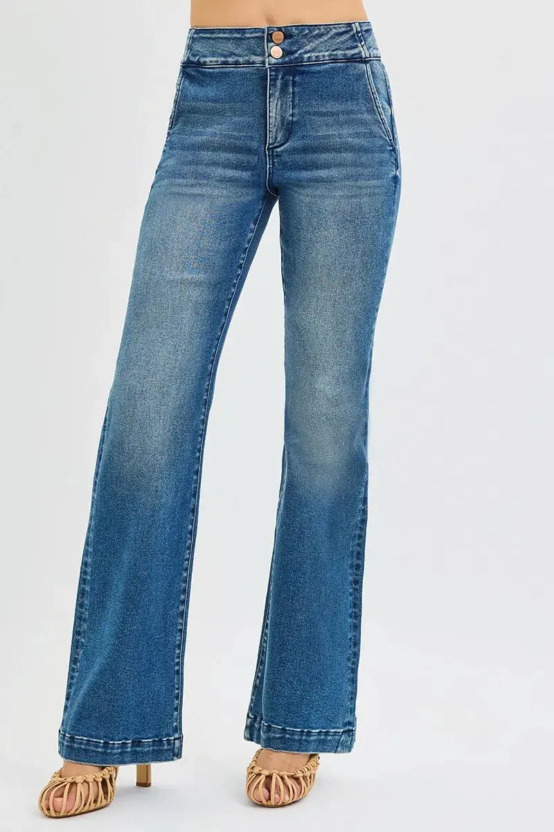 RISEN Jeans - Plus Size Tummy Control Bootcut Jeans with Double Button Waistband