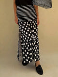 Polka Dot Striped Slit Maxi Skirt