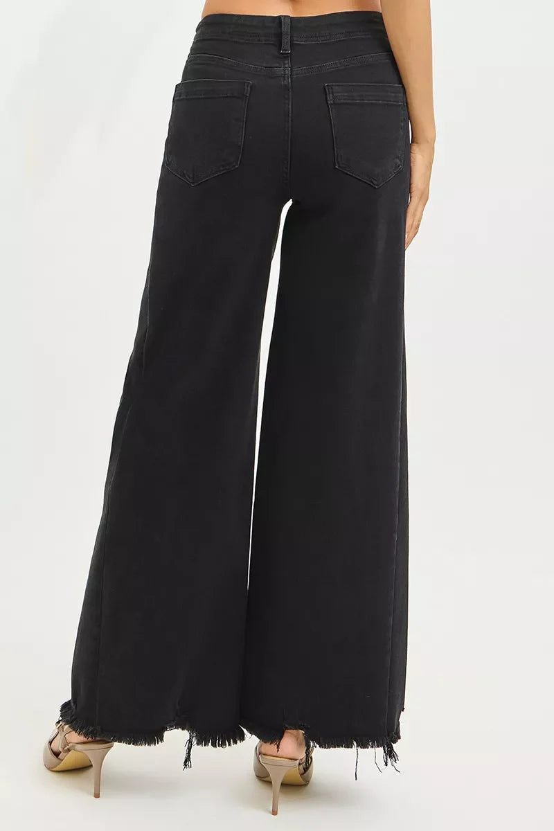 RISEN Jeans - Tummy Control High Rise Palazzo Leg Frayed Hem Jeans