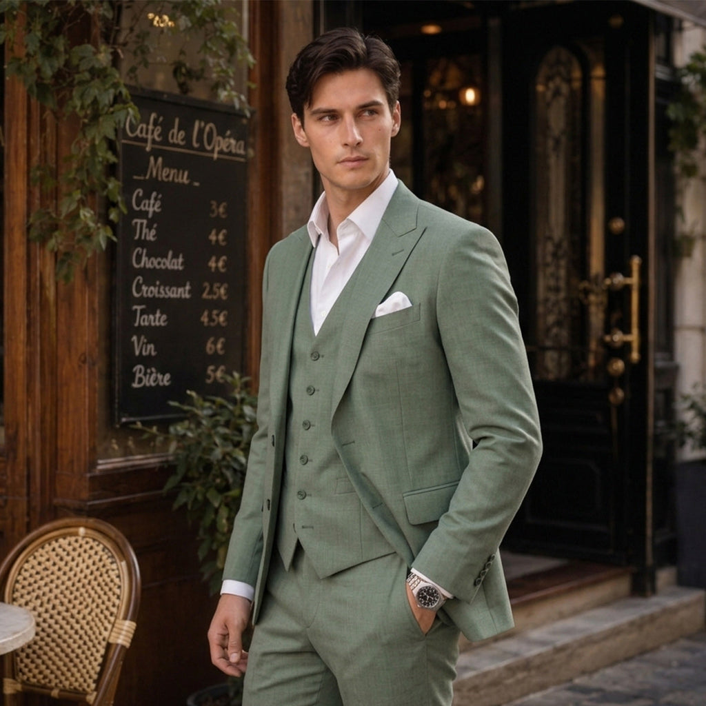 Tailored Fit Single Breasted Two-buttons 3 Pieces Solid Colored Men's Wedding Suits
