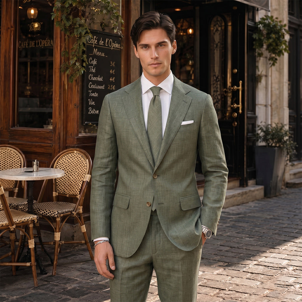 Tailored Fit Single Breasted Two-buttons 2 Pieces Solid Colored Men's Wedding Suits