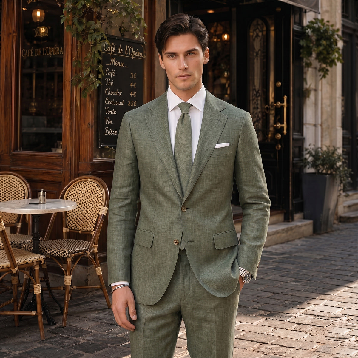 Tailored Fit Single Breasted Two-buttons 2 Pieces Solid Colored Men's Wedding Suits