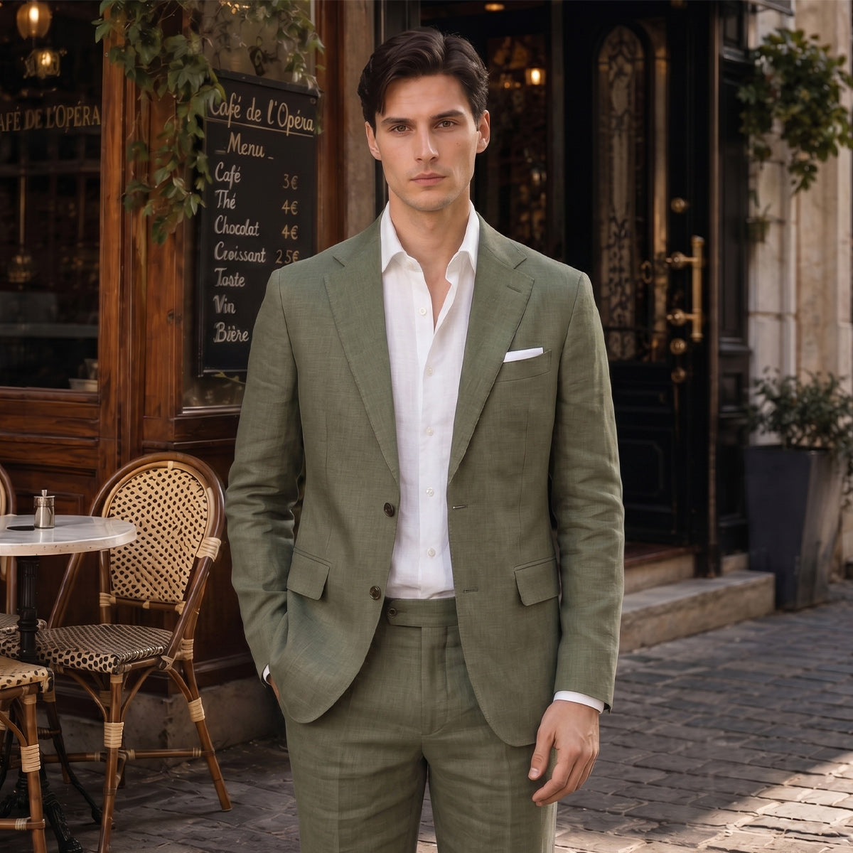 Tailored Fit Single Breasted Two-buttons 2 Pieces Solid Colored Men's Wedding Suits