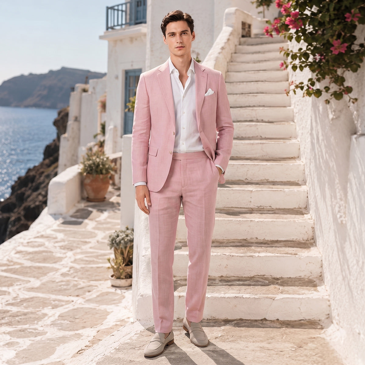 Tailored Fit Single Breasted Two-buttons 2 Pieces Solid Colored Men's Wedding Suits