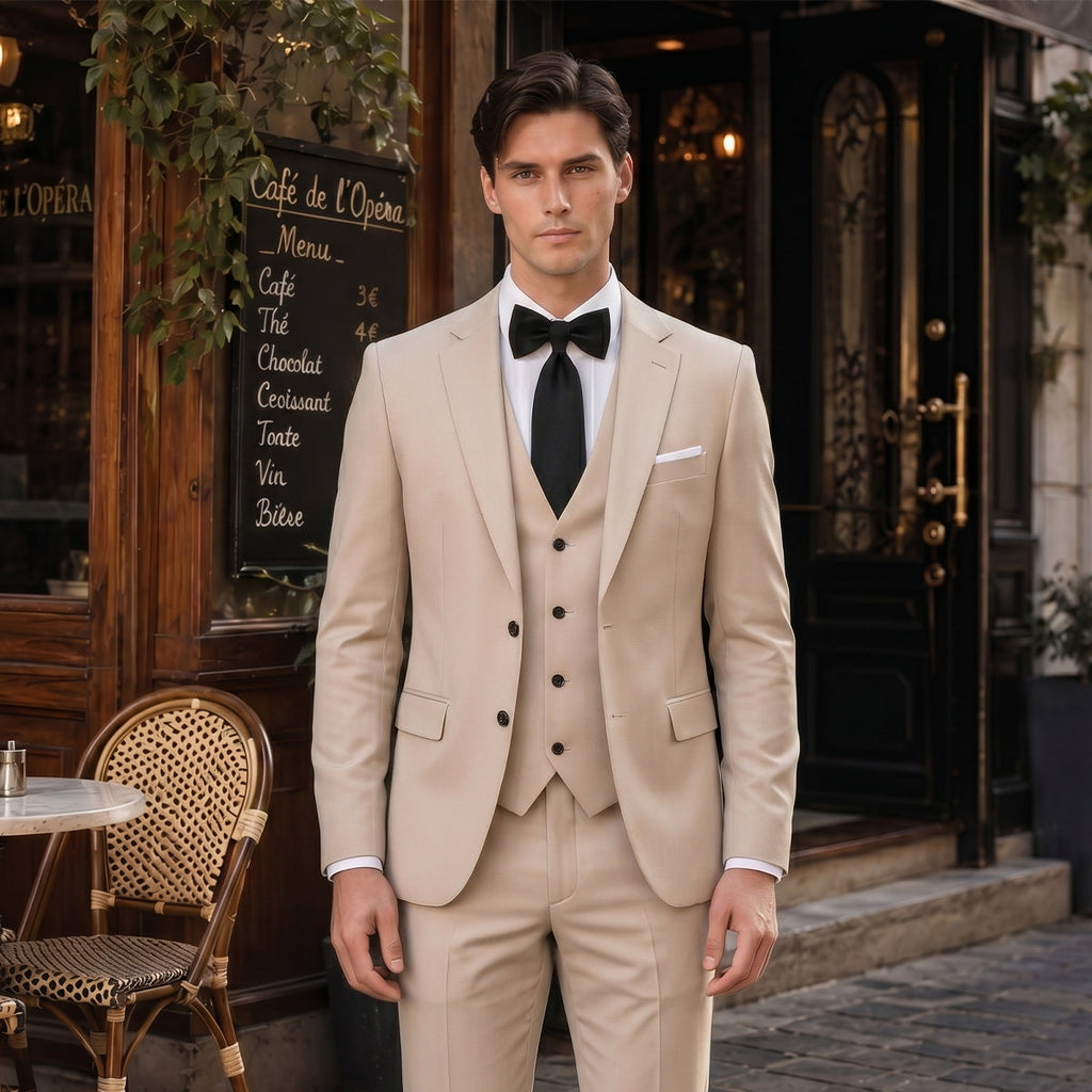 Tailored Fit Single Breasted Two buttons 3 Pieces Solid Colored Men's Wedding Suits