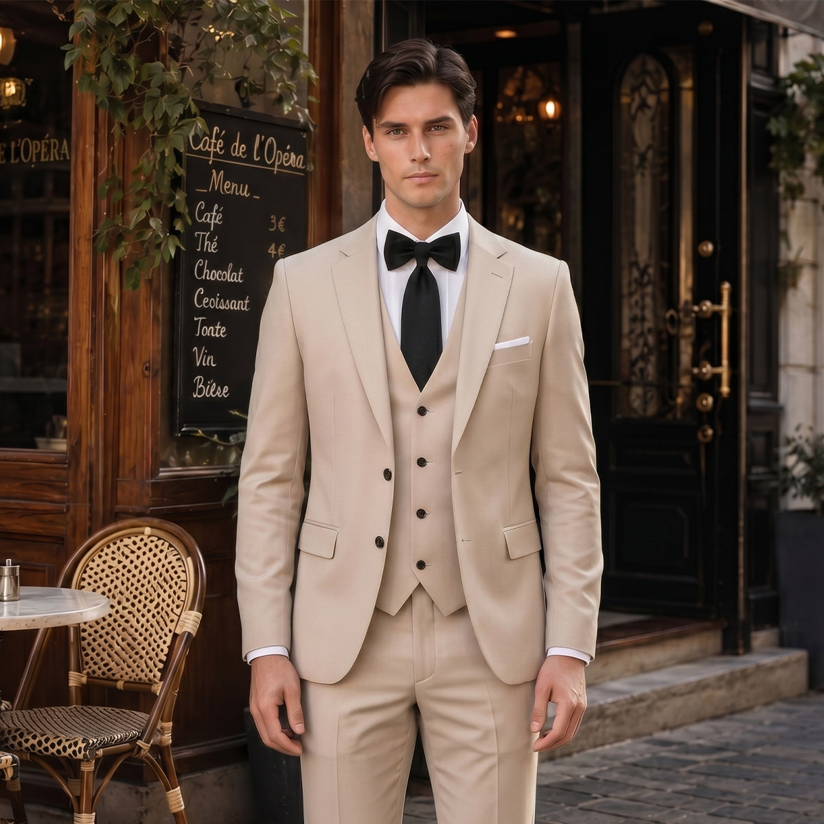 Tailored Fit Single Breasted Two buttons 3 Pieces Solid Colored Men's Wedding Suits