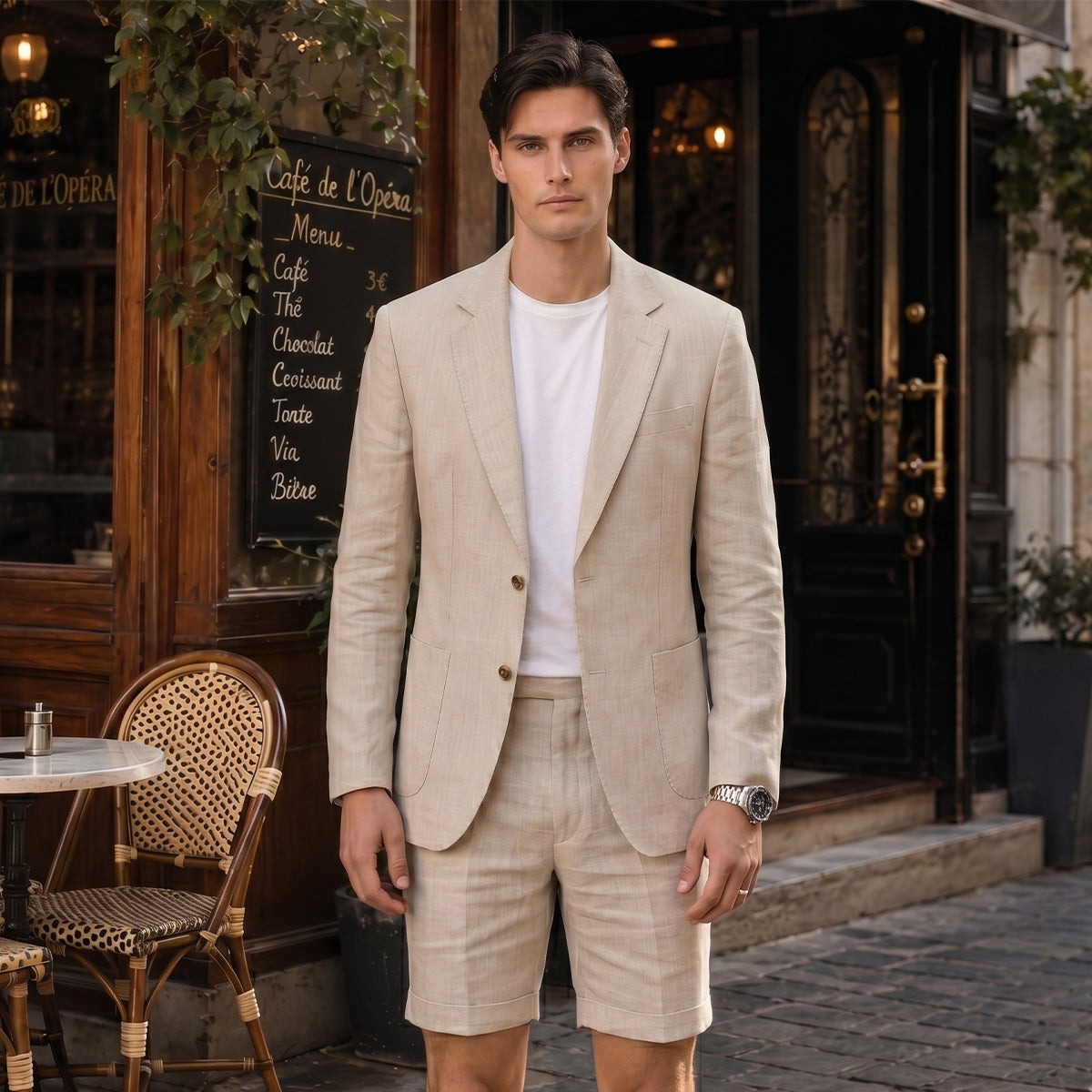 Tailored Fit Single Breasted Summer Two-buttons 2 Pieces Solid Colored Men's Wedding Suits