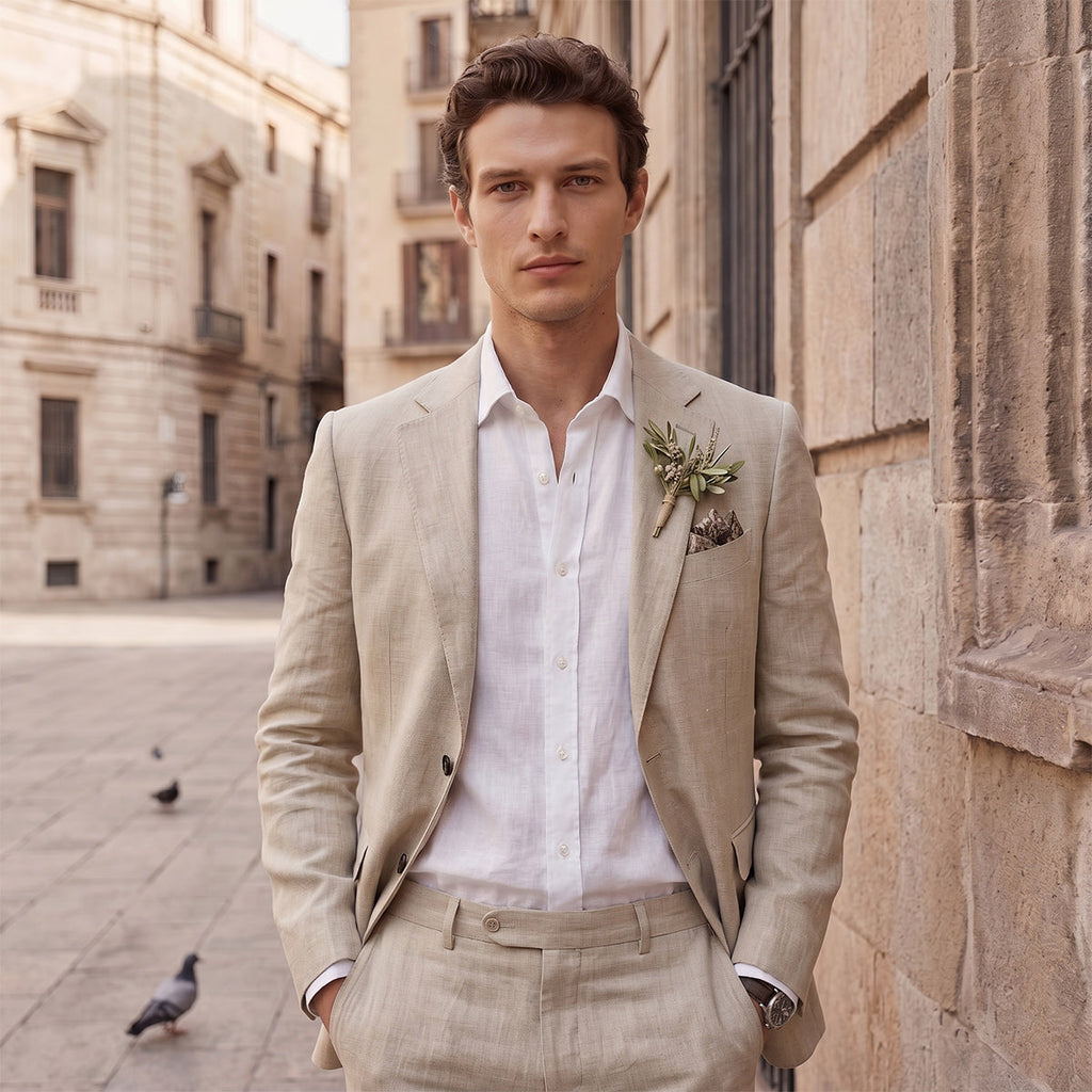 Tailored Fit Single Breasted Two-buttons 2 Pieces Solid Colored Men's Wedding Suits