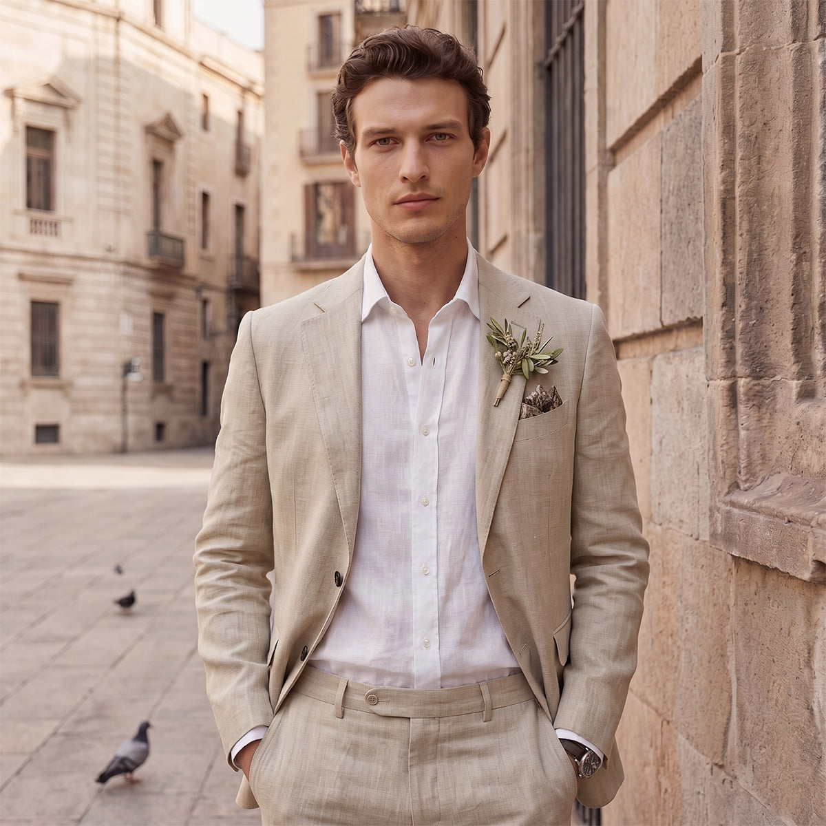 Tailored Fit Single Breasted Two-buttons 2 Pieces Solid Colored Men's Wedding Suits