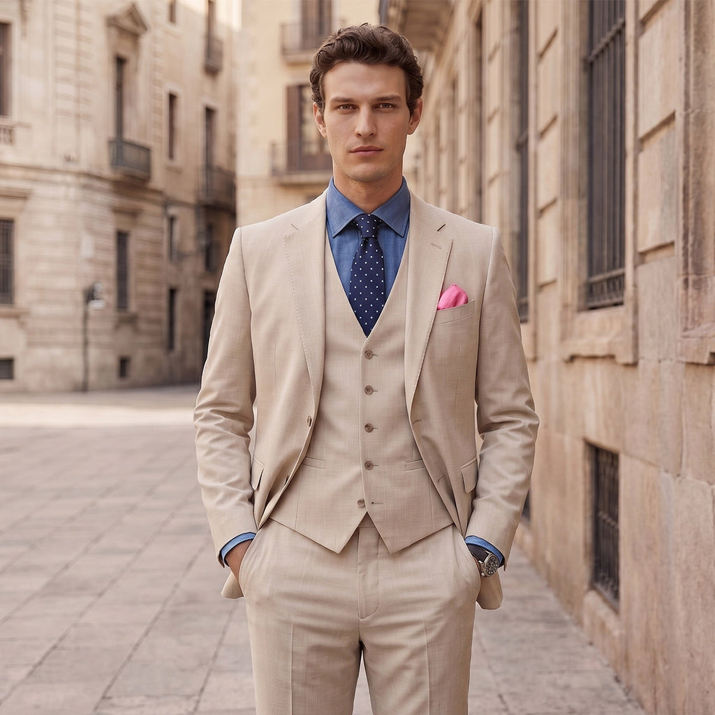 Tailored Fit Single Breasted Two-buttons 3 Pieces Solid Colored Men's Wedding Suits