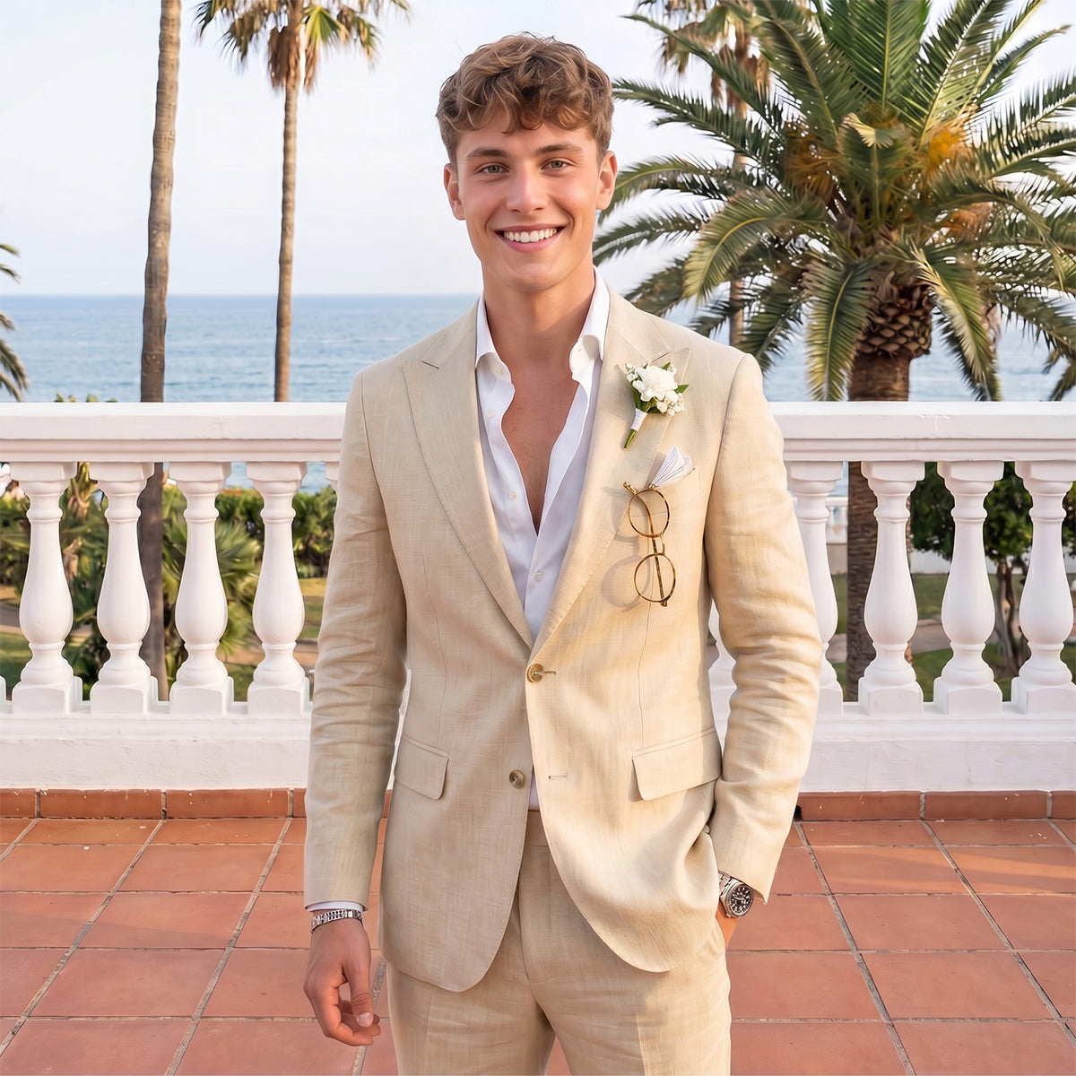 Tailored Fit Single Breasted Two-buttons 2 Pieces Solid Colored Men's Wedding Suits