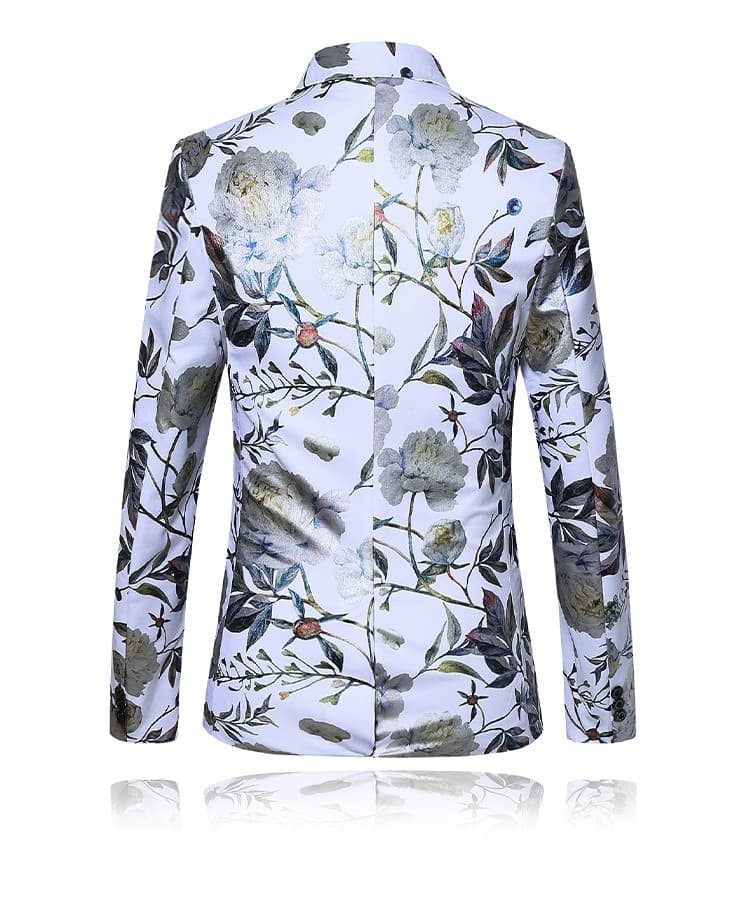 Tailored Fit Notched Lapel Single Breasted One-button Men's Party Jacket With Floral