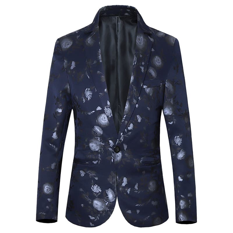 Tailored Fit Notched Lapel Single Breasted One-button Men's Party Jacket With Floral
