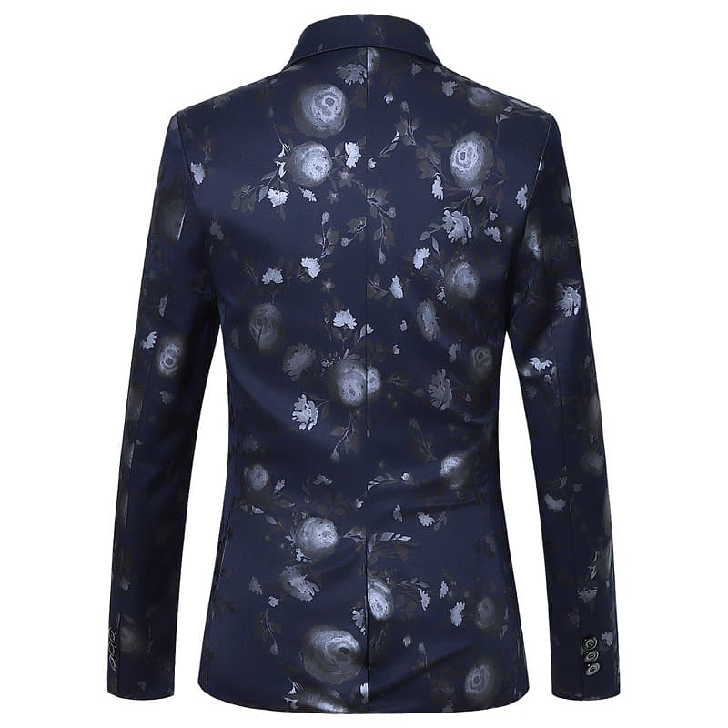 Tailored Fit Notched Lapel Single Breasted One-button Men's Party Jacket With Floral