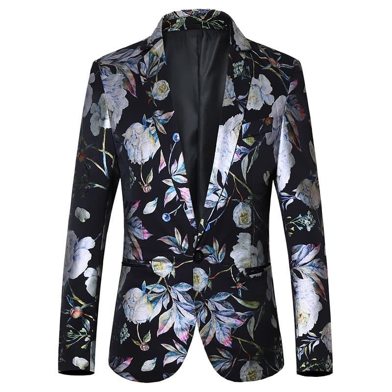 Tailored Fit Notched Lapel Single Breasted One-button Men's Party Jacket With Floral