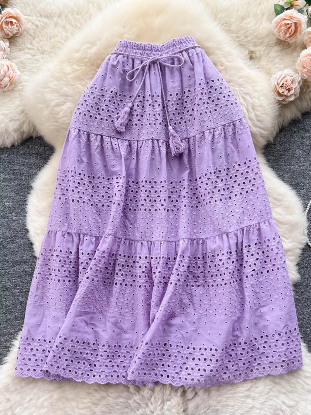 Eyelet Tiered Maxi Skirt