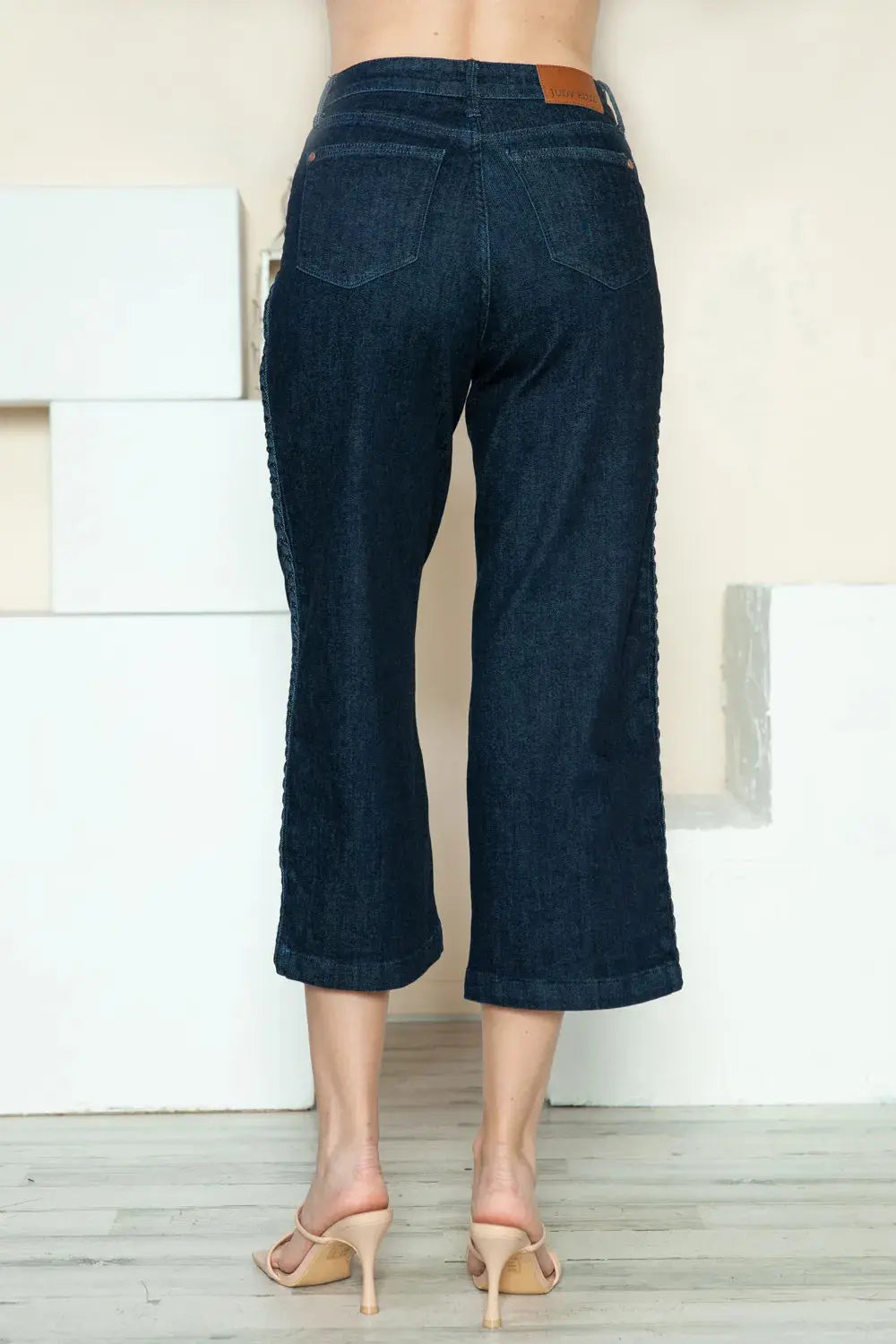 Judy Blue Full Size/Plus Size Side Seam Braid Detail Crop Wide Leg Jeans