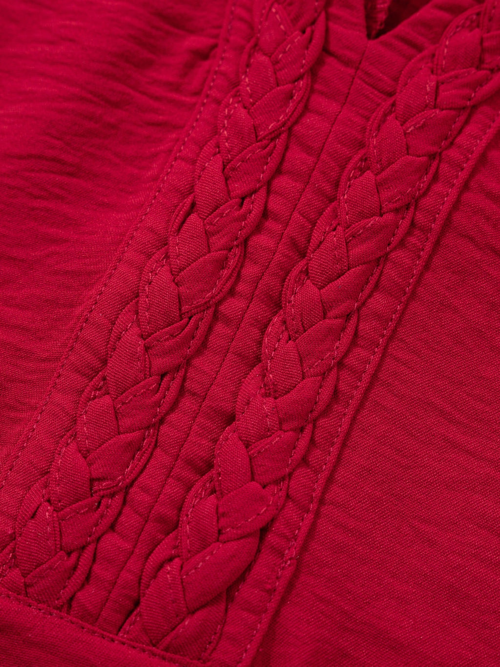 Women's Braided Detail V-Neck Half Sleeve Blouse