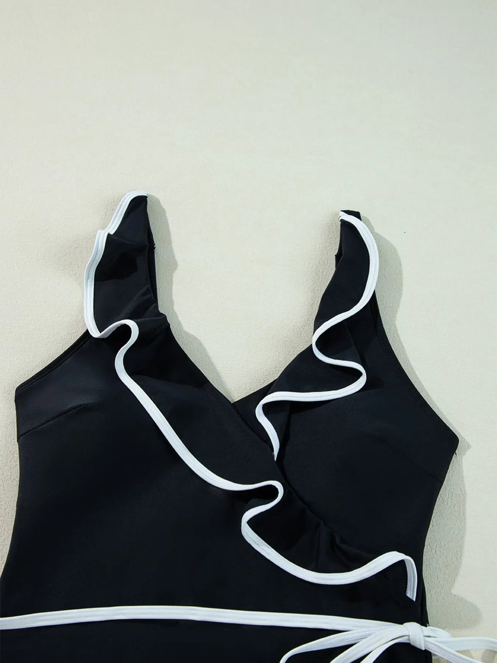Ruffle Trim V Neck One Piece Swimsuit