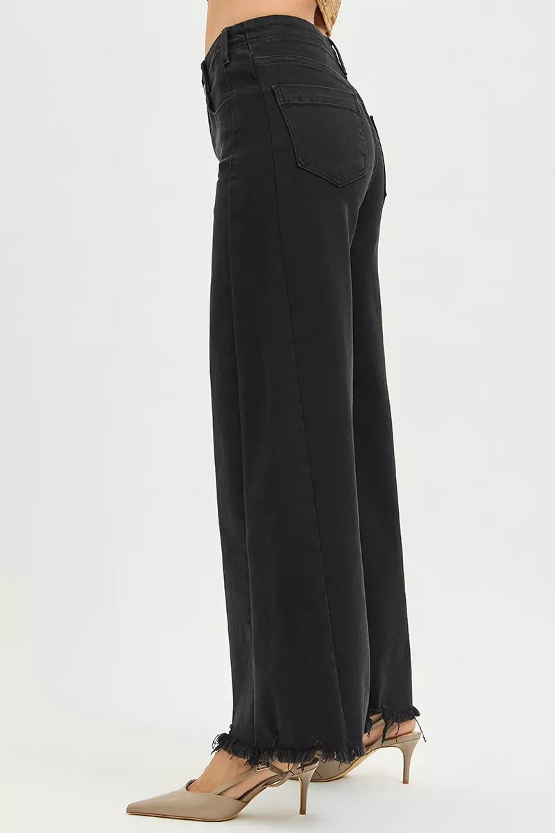 RISEN Jeans - Tummy Control High Rise Palazzo Leg Frayed Hem Jeans