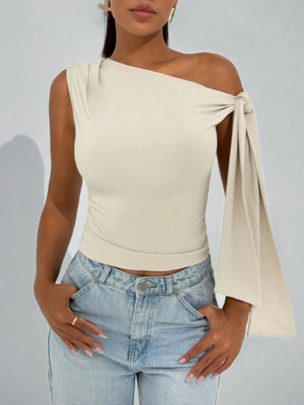 Tie Detail One Shoulder Top