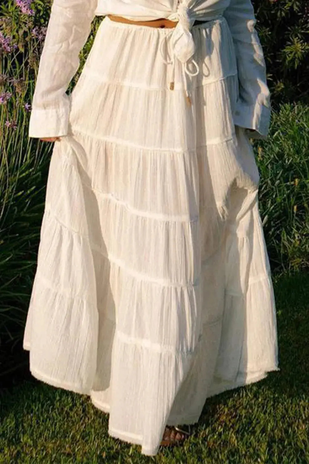Boho Tiered Maxi Skirt with Drawstring Waist