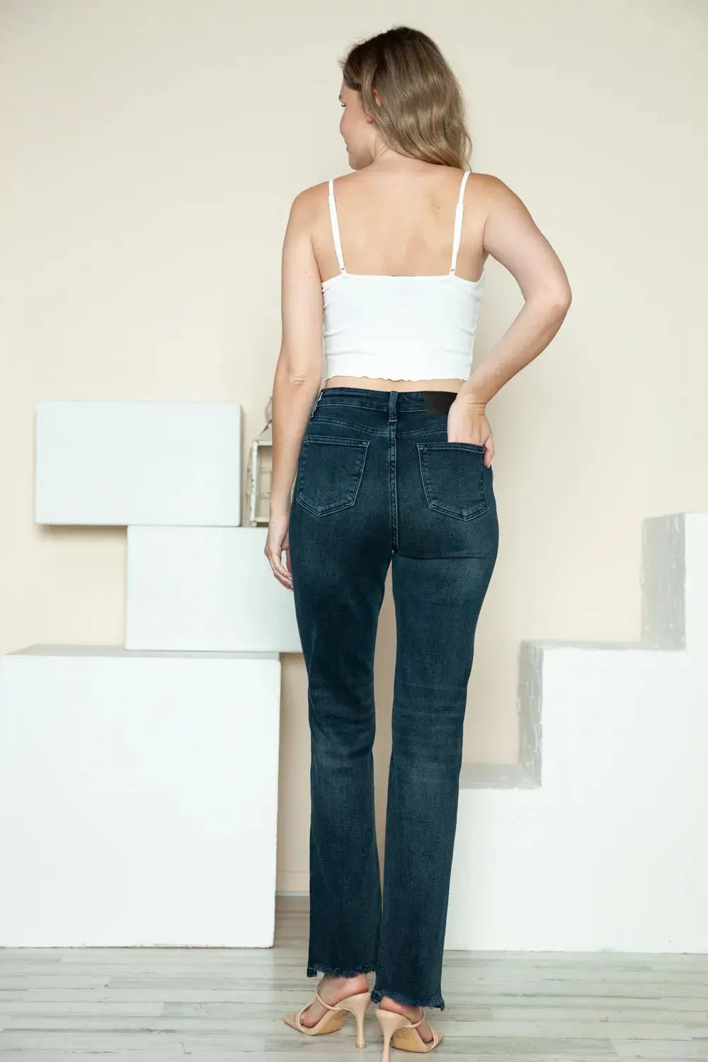 Plus Size Button Fly Hem Destroy Straight Leg Judy Blue Jeans