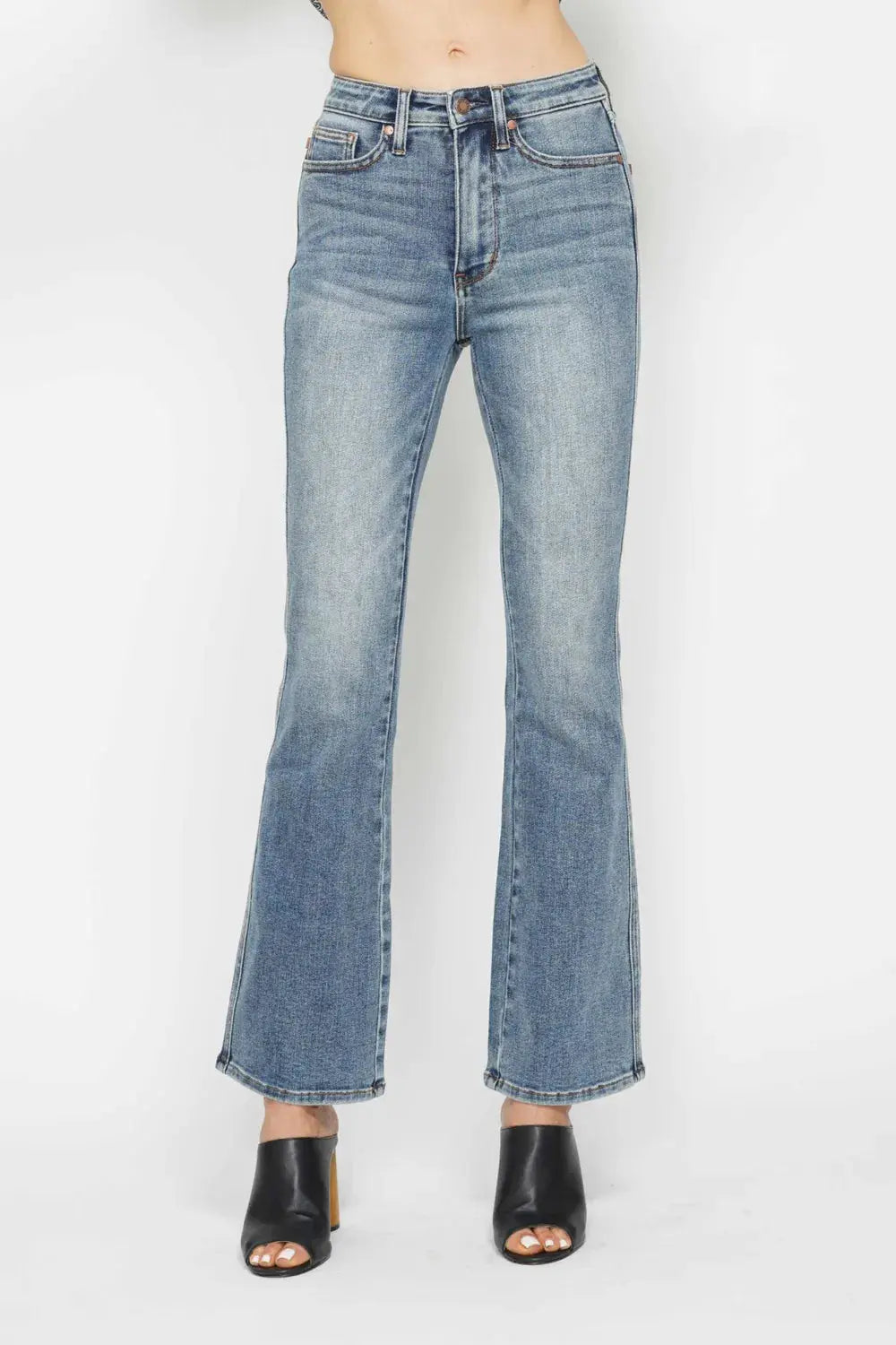 Judy Blue Jeans - Full Size Tummy Control Bootcut Jeans w/ Back Embroidered Pockets