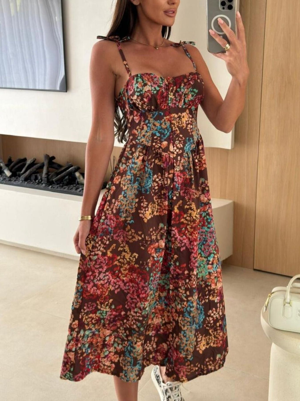 Striped Tie Shoulder Midi Dress
