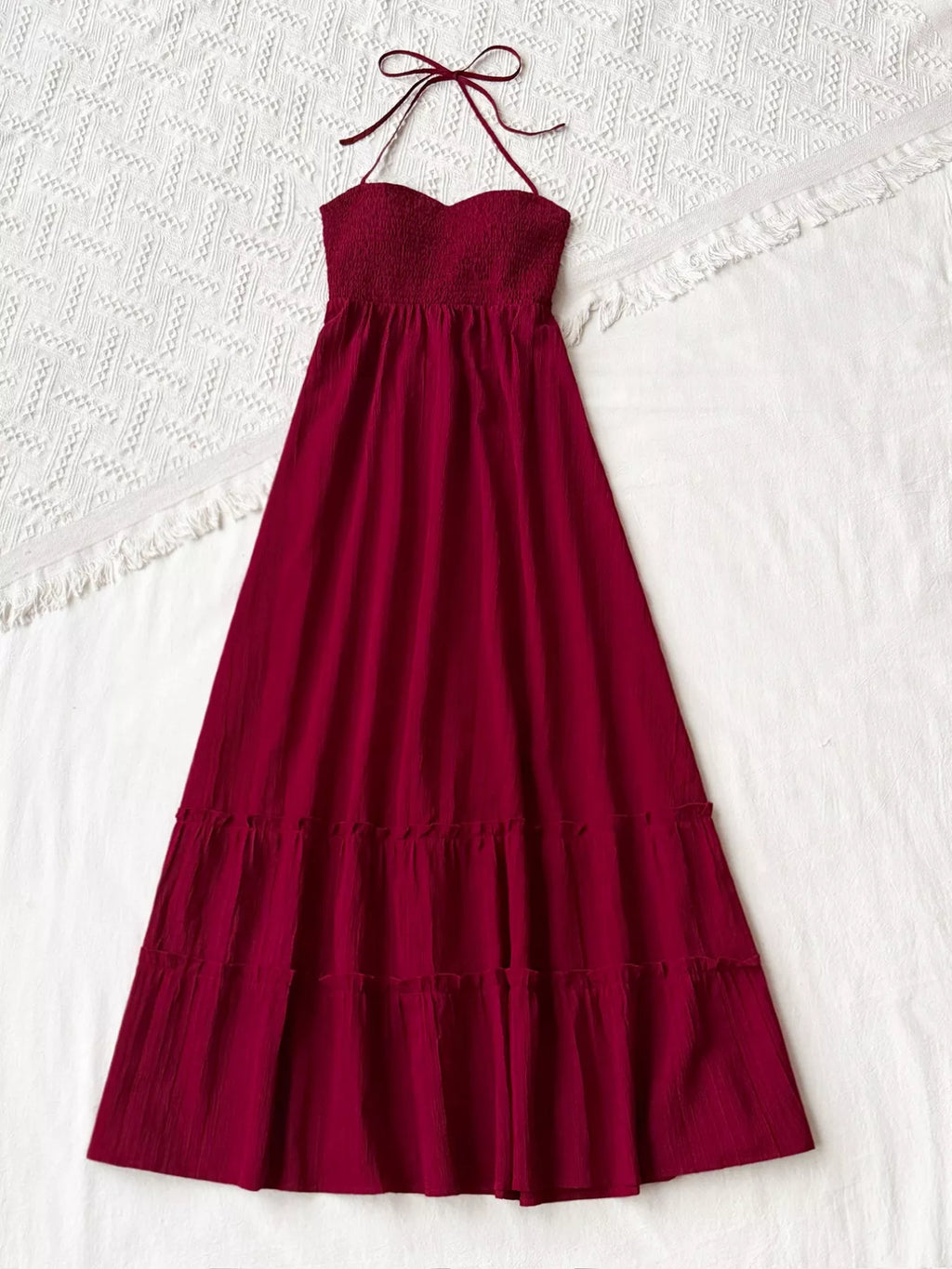 Sweetheart Halter Neck Tiered Dress
