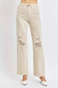 Bone Full/Plus Size High Waist Distressed Wide Leg Judy Blue Jeans